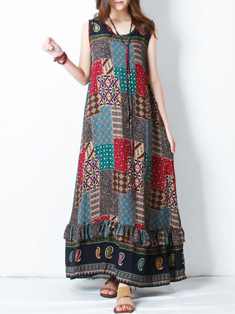 S-5XL Bohemian Printed Maxi Dress