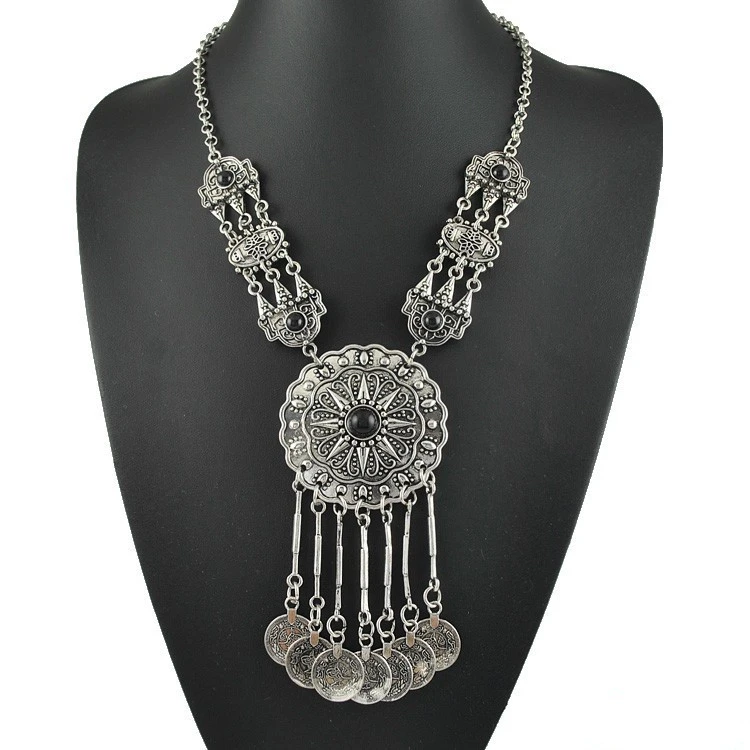 Long round tassel coin necklace clavicle chain