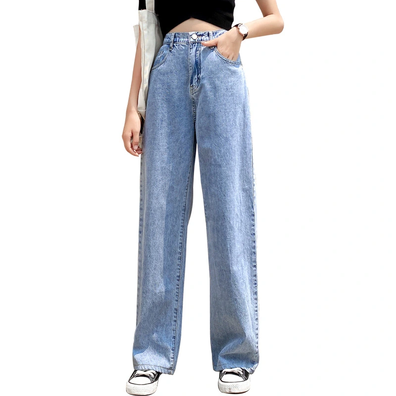 High waist wide leg slim jeans women retro straight leg