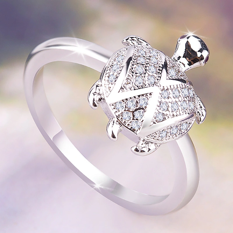 Hot selling diamond ring for women European and American fashion turtle zircon ring