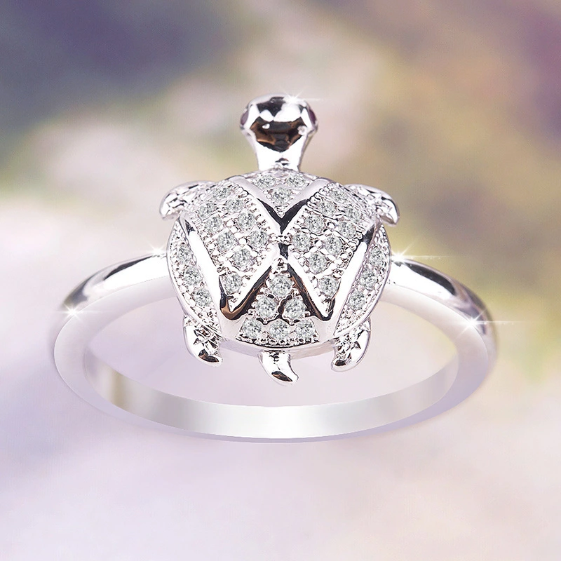 Hot selling diamond ring for women European and American fashion turtle zircon ring