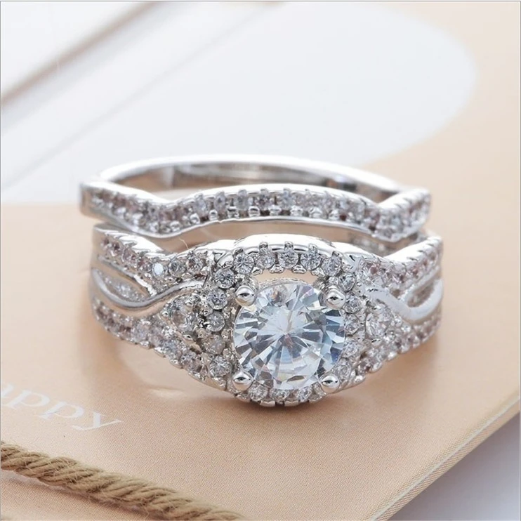 Zircon ladies wedding three-layer ring