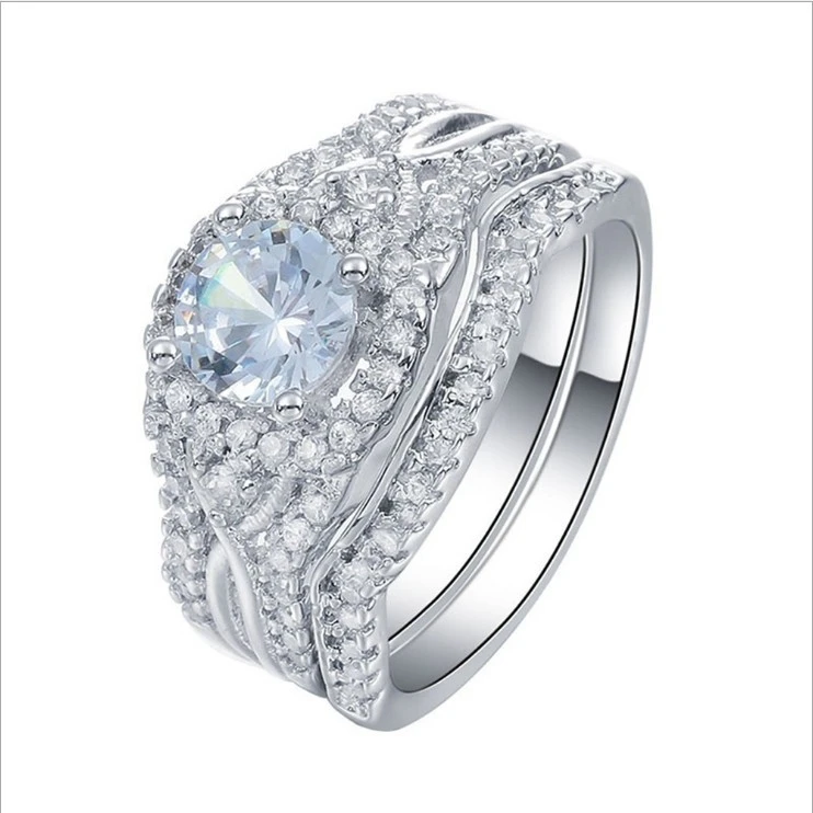 Zircon ladies wedding three-layer ring