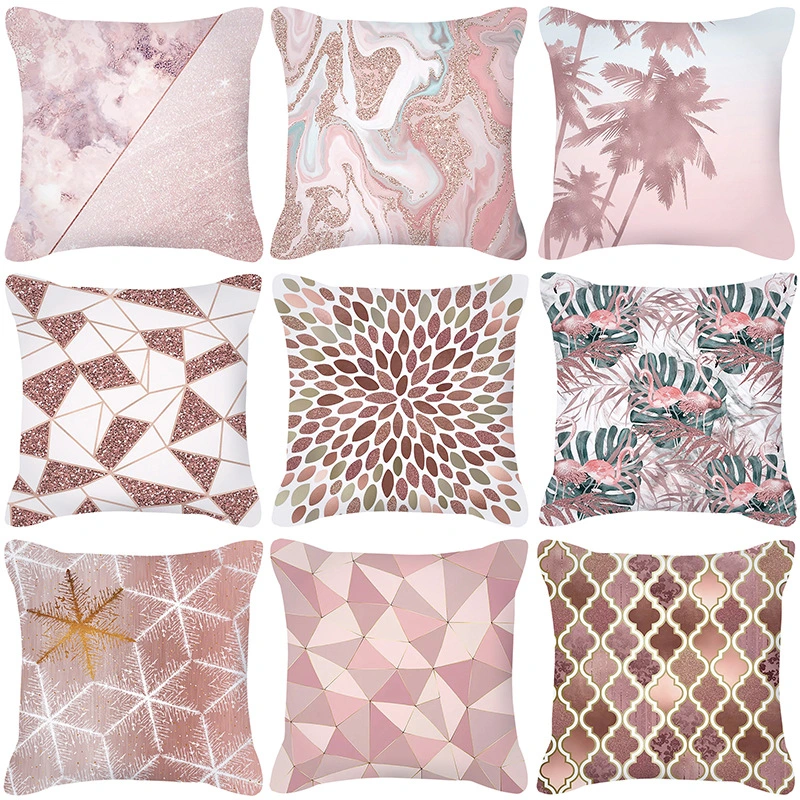 Nordic Style Rose Gold Pink Geometric Square Pillow Cushion Cover