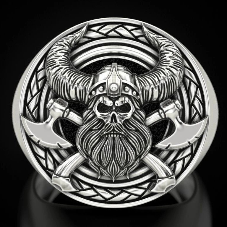 Nordic mythology of man's ring with ancient Viking skeleton