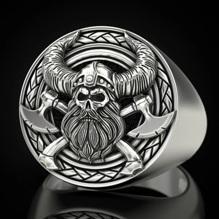 Nordic mythology of man's ring with ancient Viking skeleton