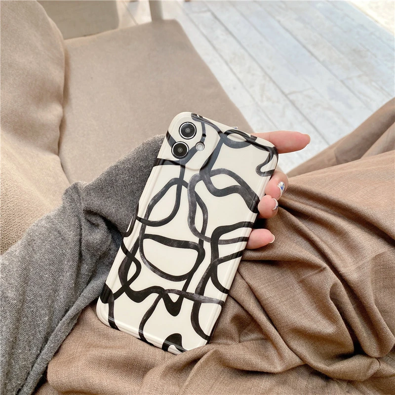 Compatible with Apple, Creative Style Black Ink Line Black And White Suitable For Iphone12Promax Iphone Case