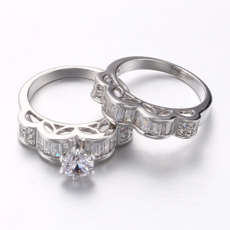 Foreign trade explosions European and American luxury double-layer ring Square zircon-plated platinum engagement ring factory wholesale