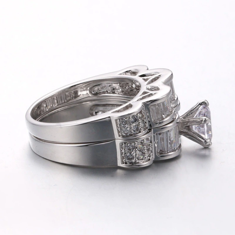 Foreign trade explosions European and American luxury double-layer ring Square zircon-plated platinum engagement ring factory wholesale