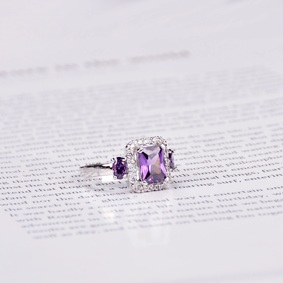 Korean jewelry purple zircon micro-inlay ring