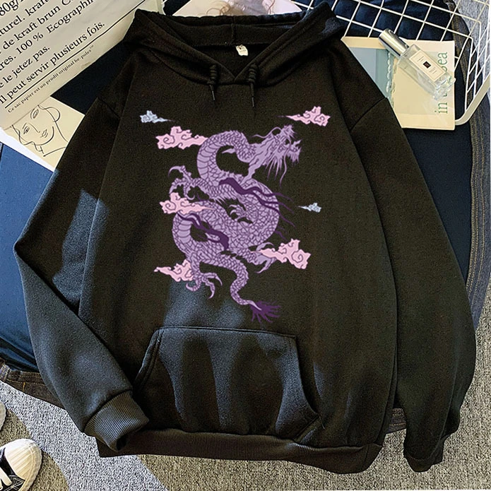 Purple Dragon Cloud Printed Hooded Hoodie
