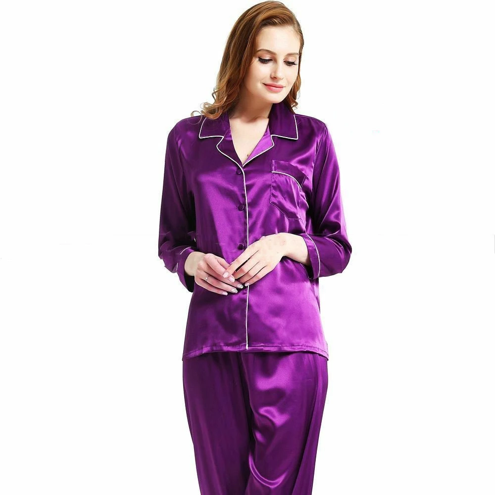 Spun Silk Fashion Pajamas Suit Ladies Summer Silk Home Wear Long Sleeves