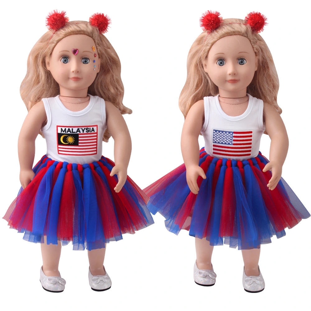 18-inch American Girl Doll Clothes Printed Short Sleeve  Handmade Veil Skirt  Hair Ball Hair Hoop