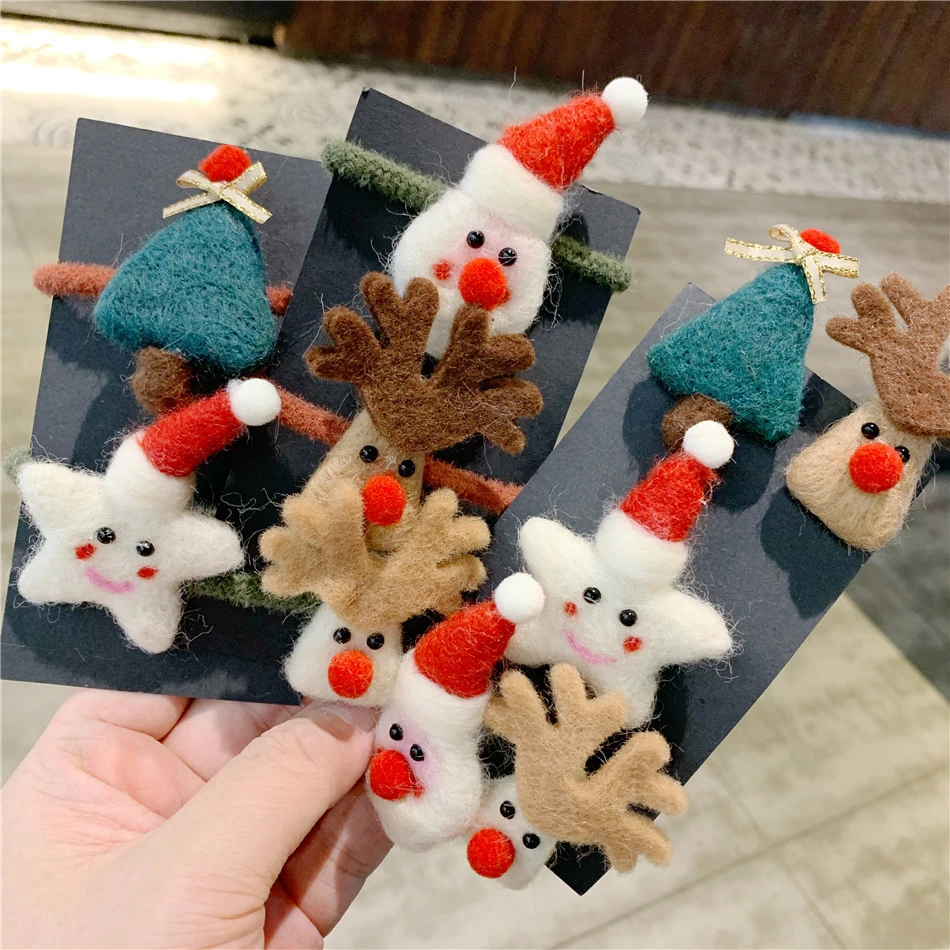 Cute wool felt elk snowman hairpin