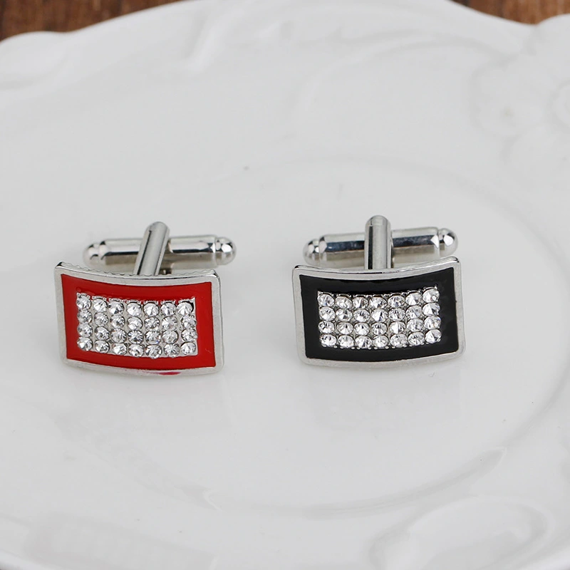 Fashionable Geometric Rectangle Diamond-Studded French Shirt Cufflinks