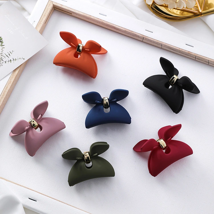 Bow resin grip clip solid color matte rabbit ears hair clip