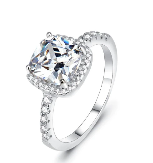 925 Sterling Silver Square Diamond Ring