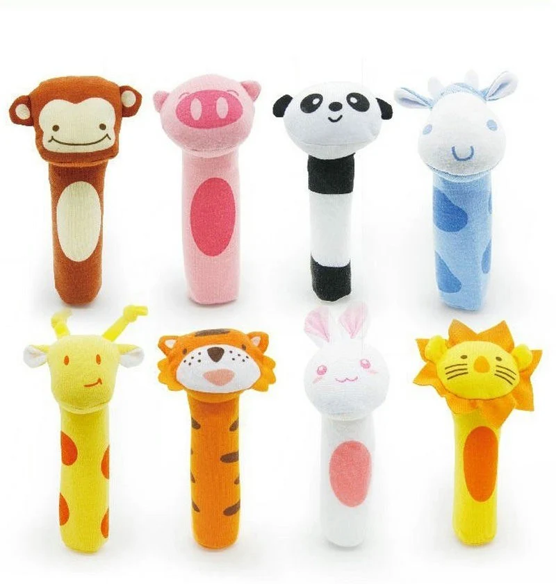 New Baby Rattle Toy BIBI Bar Animal Squeaker Toys Infant Hand Puppet Enlightenment Plush Doll 8 Design