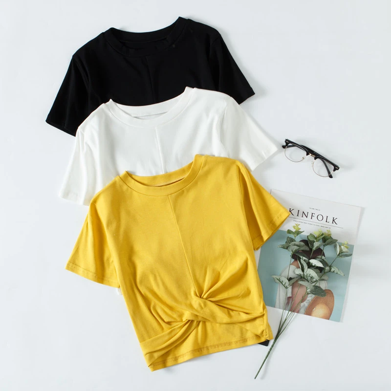 Summer 2021 New Women''s Dress Korean T-shirt Short Elastic Cotton Short Sleeve Pure T-shirt Strange Girl Top 955
