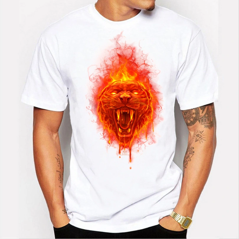 AliExpress Hot Fashionable Angry Tiger Print Men's Wild White T-Shirt Top Foreign Trade Source