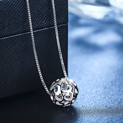 S925 silver necklace, female and Korean accessories, clavicle chain, hollow bead, Korean student pendant, simple silver ornaments