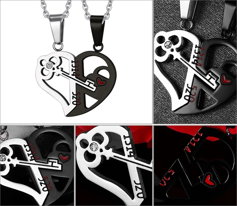 Titanium Steel Puzzle Heart-Shaped Couple Pendant Necklace Korean Style Necklace
