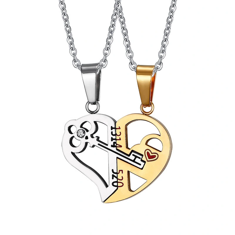 Titanium Steel Puzzle Heart-Shaped Couple Pendant Necklace Korean Style Necklace