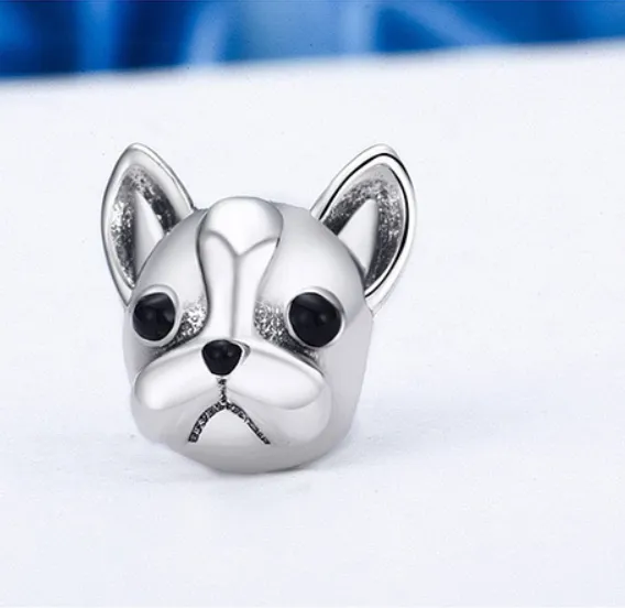 Original puppy animal 925 silver beads loose beads wholesale personality bulldog jewelry accessories