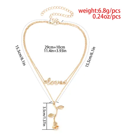 Letter rose pendant clavicle necklace