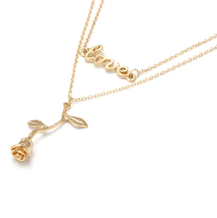 Letter rose pendant clavicle necklace