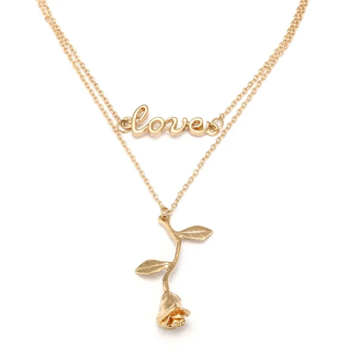 Letter rose pendant clavicle necklace