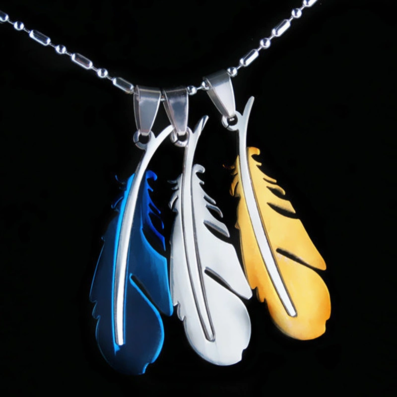 Vintage Acacia Feather, Titanium Steel Pendant, Stainless Steel Couple Necklace