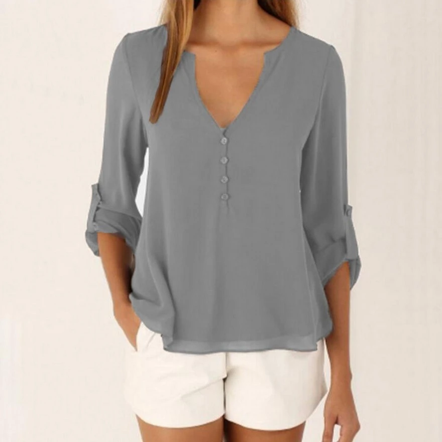 V-neck loose plus size chiffon shirt
