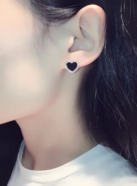 Enamel Heart Stud Rose jewelry Black Earring Wedding Gifts