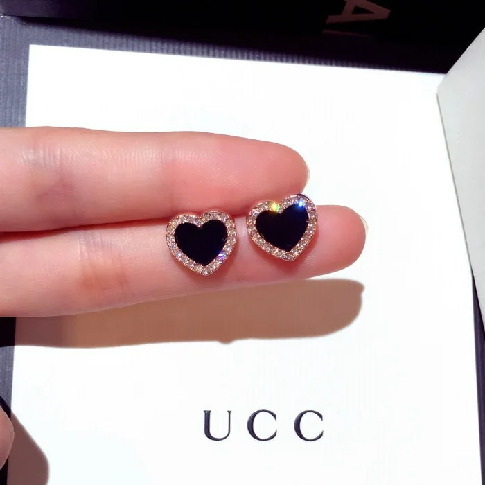 Enamel Heart Stud Rose jewelry Black Earring Wedding Gifts