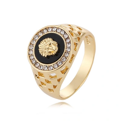 European and American lion head ring with diamonds