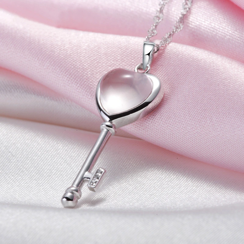 New Arrival Fashion Love Heart Key Opal Gem Stone 925 Sterling Silver Ladies Pendant Necklaces Jewelry Gift Christmas