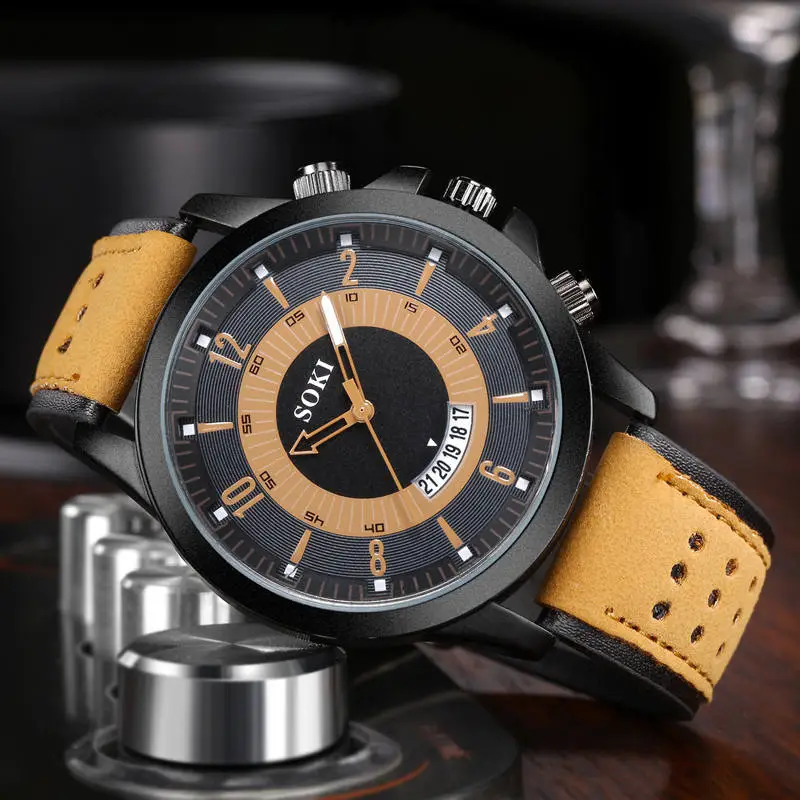 Men's watch with large dial frosted belt