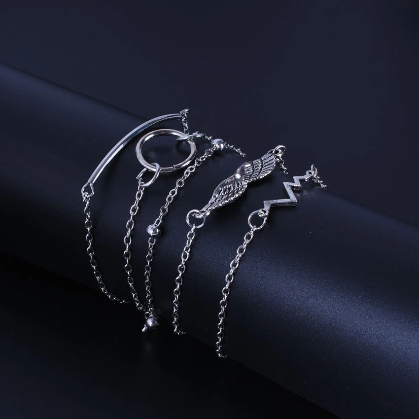 Ecg Wing String Bead Round Tube Circle 5 Piece Set Bracelet