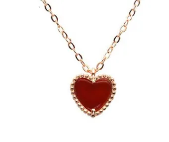 925 Sterling Silver Gold Plated Red Agate Heart-shaped Pendant