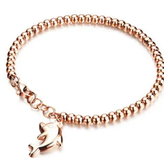 Exquisite first ornament is plated with rose gold girl's round beads bracelet titanium steel accessories.