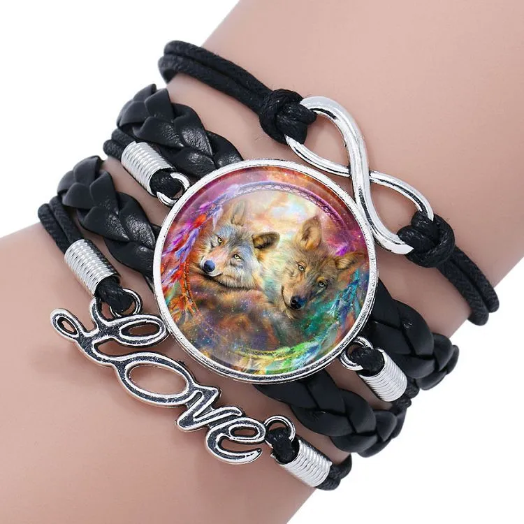 Multi-layered gemstone wolf bracelet