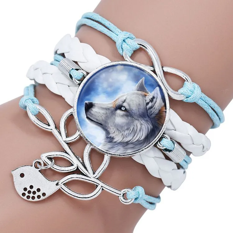 Multi-layered gemstone wolf bracelet