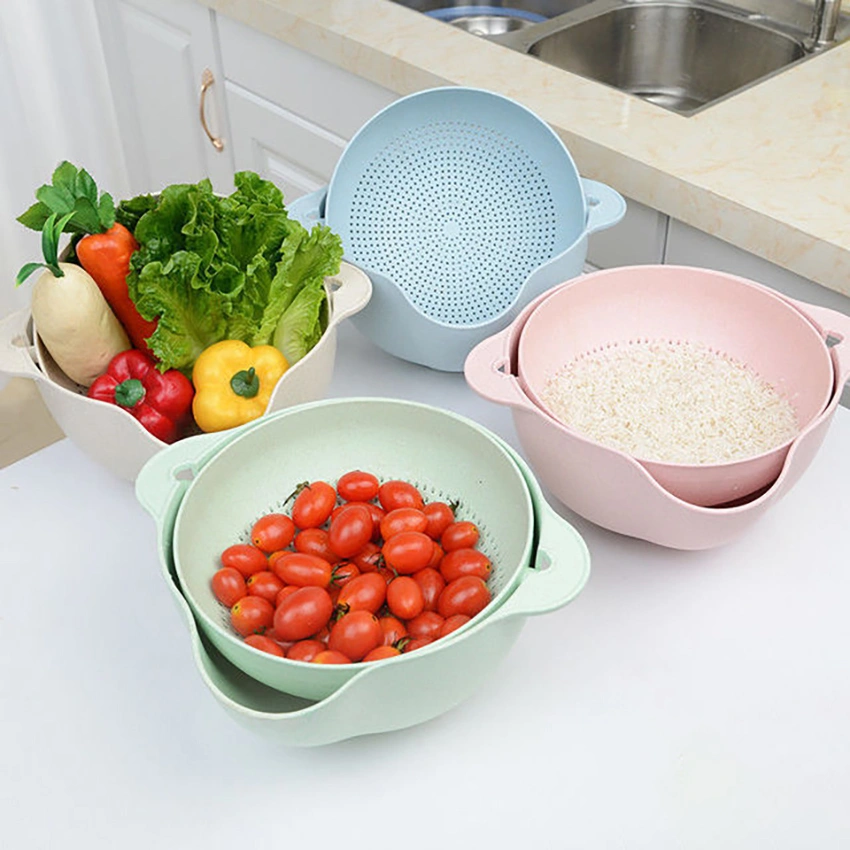 Multi-purpose Kitchen Drain Basket Bowl Double-layer Rotating Washing Vegetables Drain Basin Cleaning Fruit Drain Storage Basket