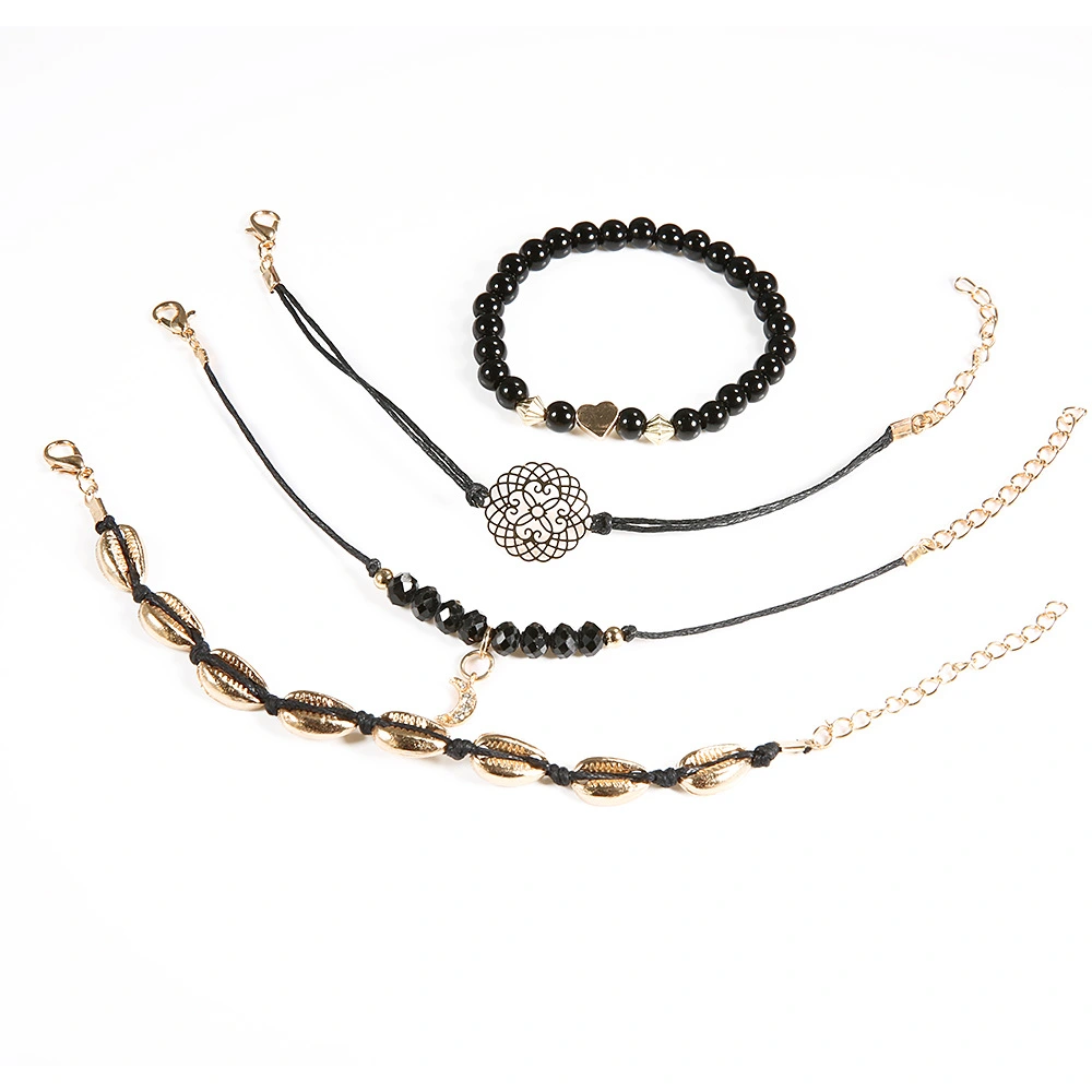 Shell hollow flower beads chain 4 piece bracelet