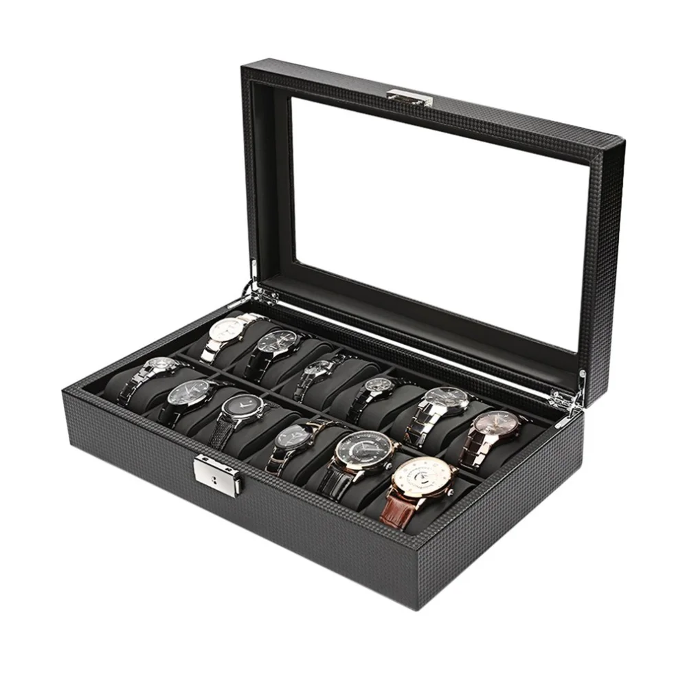 Luxury 12-Digit Watch Box Box PU Watch Storage Display Box