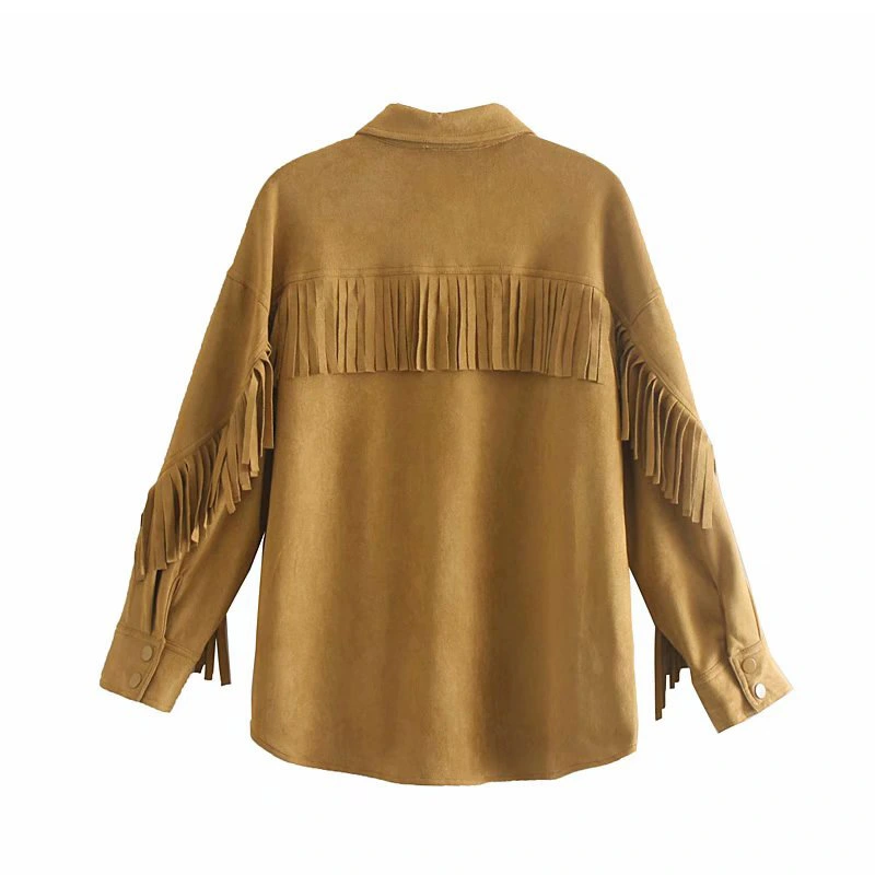 Tassel-embellished suede textured shirt
