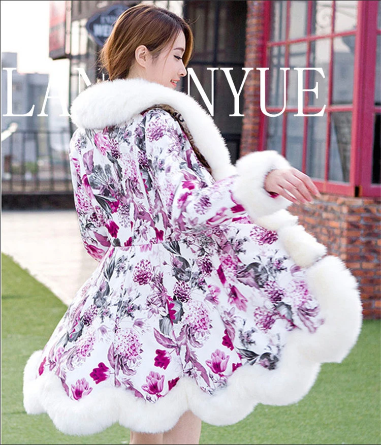 Fur coat imitation fox fur collar long PU leather down jacket cotton coat