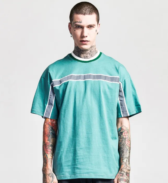 HZIJUE Yellow blue Striped T-Shirt Cotton Vintage Hip Hop Harajuku Tops Tee Men Women Striped Tshirt Streetwear Short Sleev