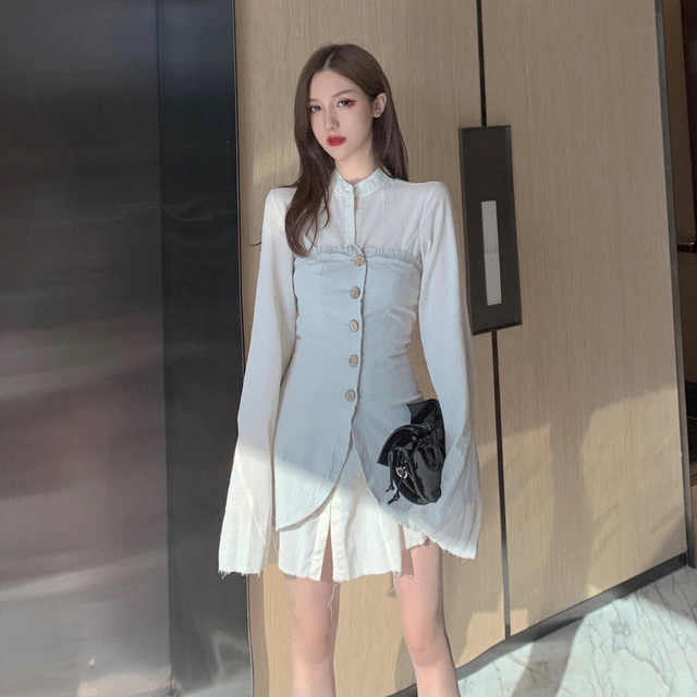 Suit shirt dress  tube top waist cover